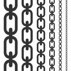 Set of seamless chains. Vertical seamless chains collection isolated on white background
