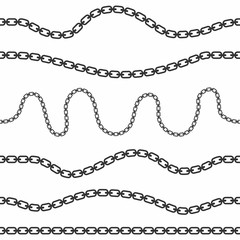 Set of seamless chains. Curved, wavy seamless chains collection isolated on white background