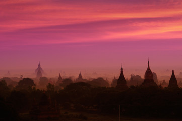 Twilight sky in thousand pagodas of Bagan, Myanmar.