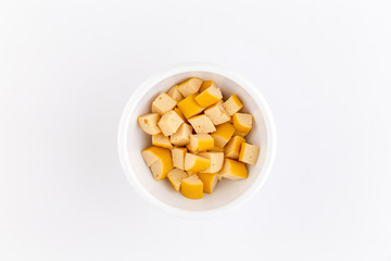 Sausage sliced Spring onion in White Cup