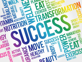 SUCCESS word cloud collage, health concept background