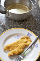 chicken cutlet fried in olive oil