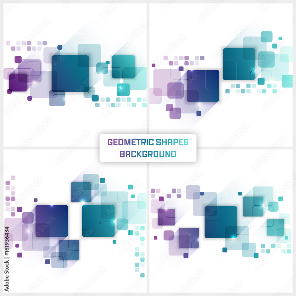 Poster set of vector background with abstract square pattern and glitter.