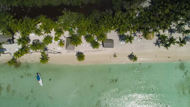 Aerial view of tropical island beach. Beachfront Punta Cana Dominican Republic 