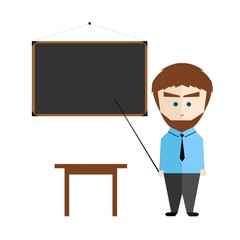 handsome teacher with blackboard on isolated white vector illustration