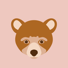 bear face cartoon  vector illustration style Flat