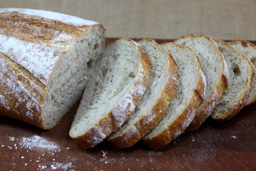 Sliced bread on a cutting board