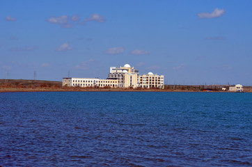 Naklejka premium Resort,Balkhash lake, central Kazakhstan.Near Priozersk - former Soviet anti-ballistic missile testing range Sary Shagan 