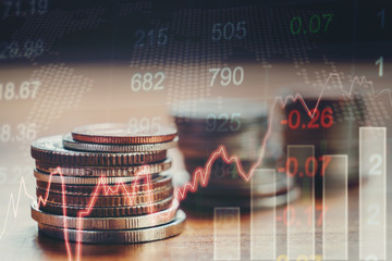 Graph of stock market Coins ,financial indicator analysis Abstract stock market data concept. Stock...