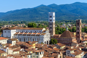 medieval town of Lucca with St. Martin cathedral, tuscany, italy - obrazy, fototapety, plakaty