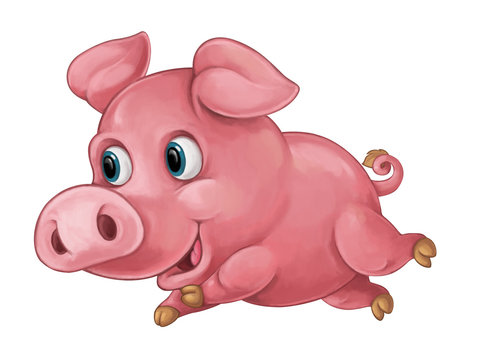 Cartoon happy pig is smiling looking and smiling / artistic style - isolated illustration for children