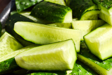 Pile of ripe sliced cucumber