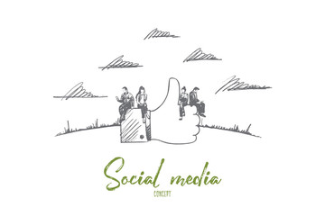 Social media concept. Hand drawn people who use social media and network. Internet communications between people isolated vector illustration.