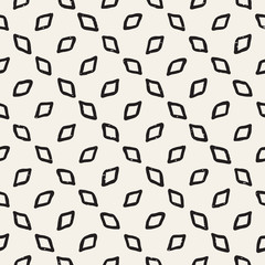 Hand drawn black and white ink abstract seamless pattern. Vector stylish texture. Monochrome geometric shappes paint brush lines