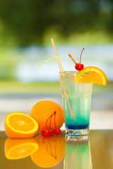 Soft drink and fruit.