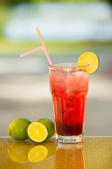 Soft drink and fruit.