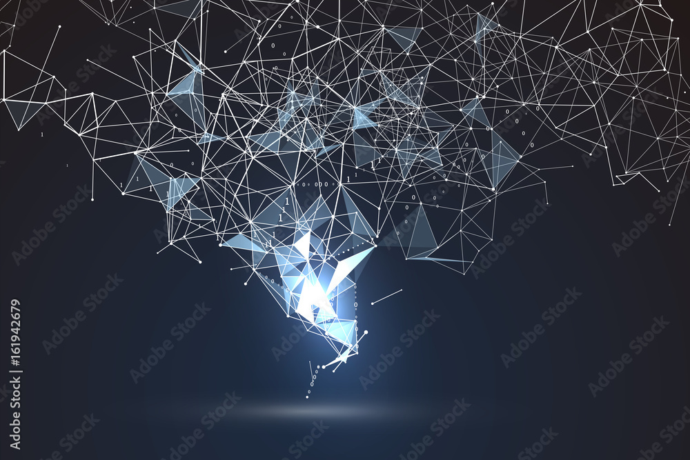 Poster abstract graphic consisting of points, lines and connection, internet technology.