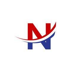 initial letter N logo swoosh wing - red blue color