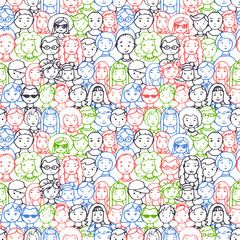 seamless pattern of crowd of people. vector illustration of hand drawn people faces