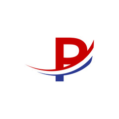 initial letter P logo swoosh wing - red blue color