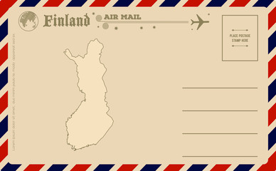 Vintage postcard with map of Finland