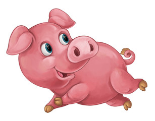 Cartoon happy pig is smiling looking and smiling / artistic style - isolated illustration for children