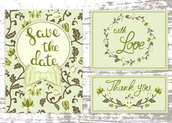 Vector wedding invitations set with floral ornament. Romantic tender floral design for wedding invitation
