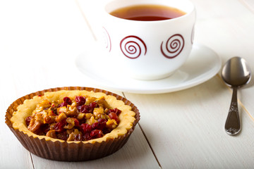 berry tartlets and cup of tea