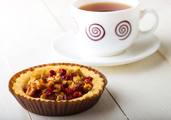 berry tartlets and cup of tea