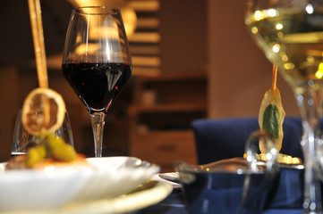 food and drink on table in luxury restaurant
