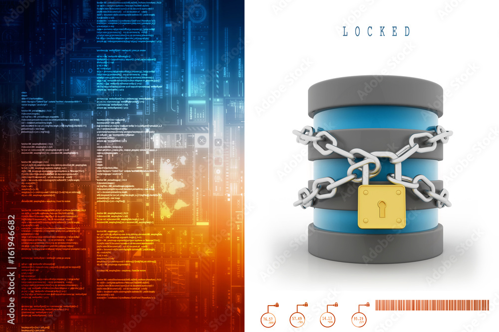 Poster 3d rendering database storage data base protection lock