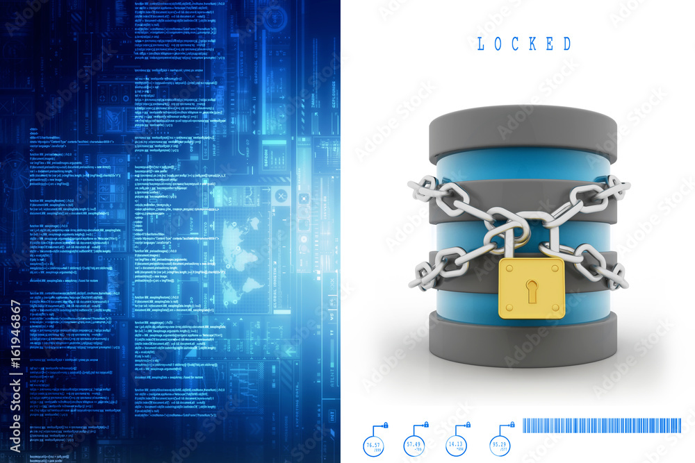 Poster 3d rendering database storage data base protection lock