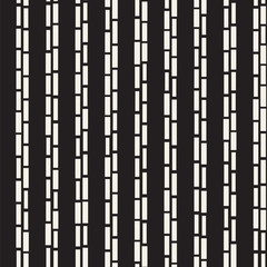 Black and White Irregular Dashed Lines Pattern. Modern Abstract Vector Seamless Background. Chaotic Rectangle Stripes Mosaic