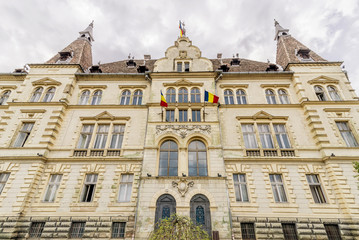Fototapeta na wymiar The facade of the Primaria, Sighisoara City Hall, Romania
