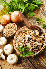 Buckwheat porridge with champignons