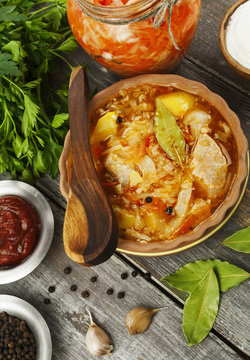 Traditional shchi with sauerkraut