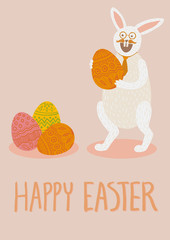 Happy Easter card with bunny and eggs