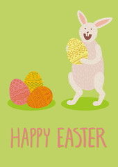 Happy Easter card with bunny and eggs