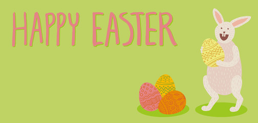 Happy Easter card with bunny and eggs
