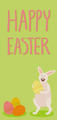 Happy Easter card with bunny and eggs