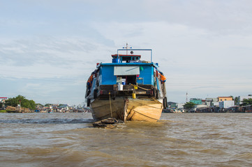 A big cargo boat on the Mekong river