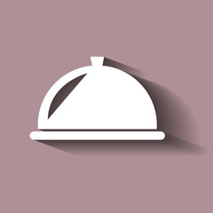 Hot food, restaurant, dining room, cafe, food reception point. Restaurant vector sign. Vector icon with shadow