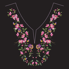 Embroidery neck line floral pattern with oriental cherry blossom.