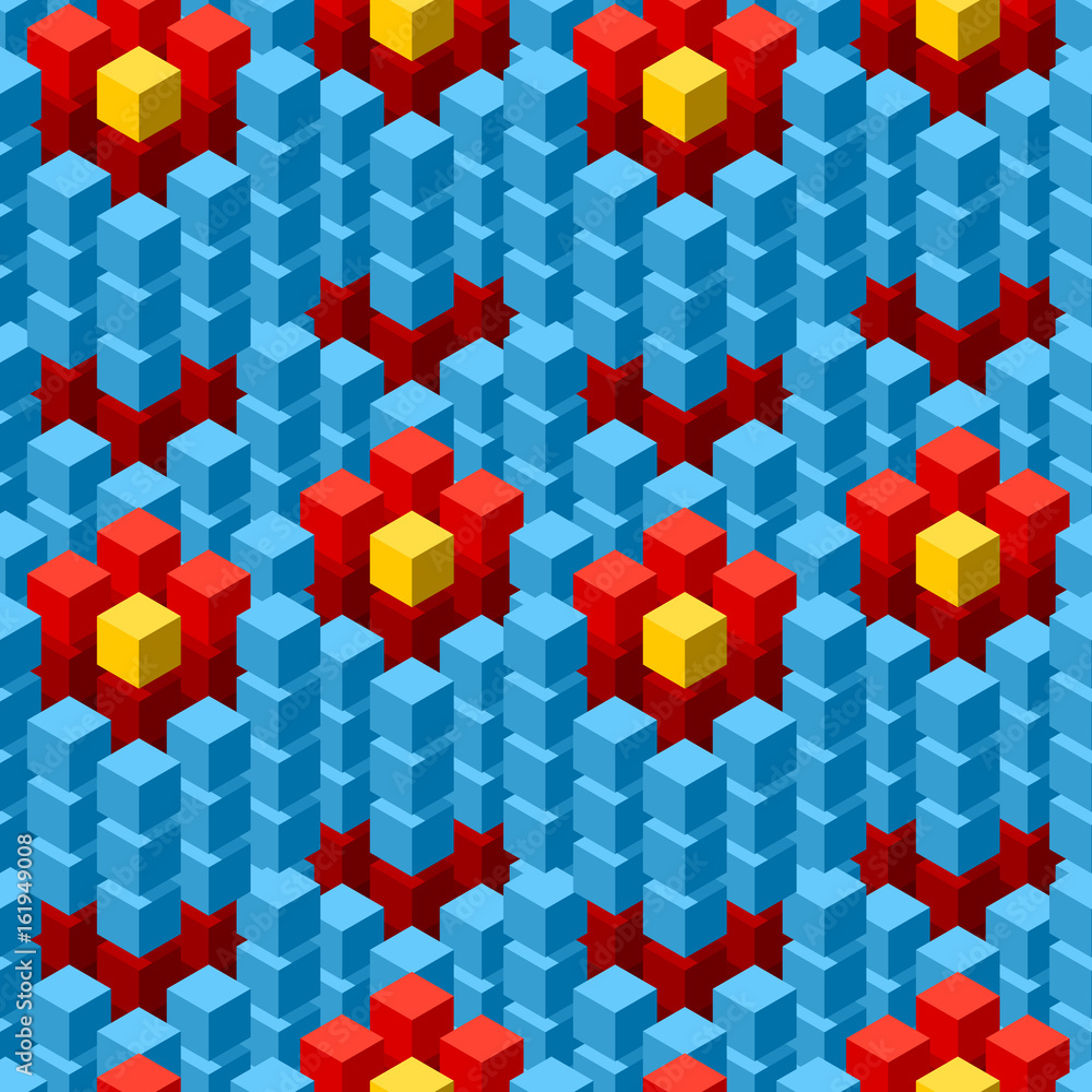 Poster Seamless pattern with geometric cubes colorful tiled ornament