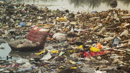Pile of abandoned garbage in nature