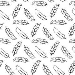 seamless pattern with feathers. Doodle  boho ornament. Abstract .ethnic background.