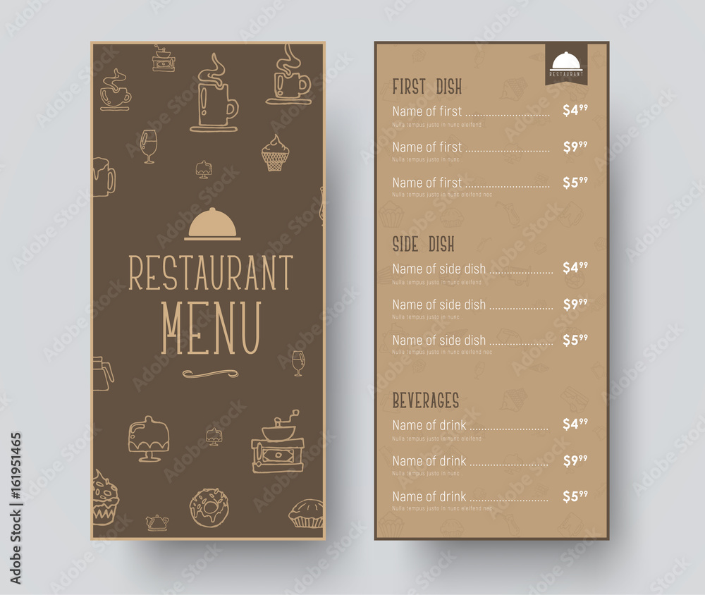 Aufkleber design of a narrow menu for a restaurant or a cafe. template in retro style