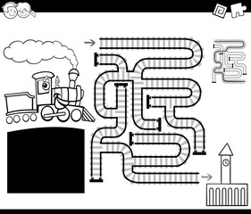 maze with locomotive coloring page
