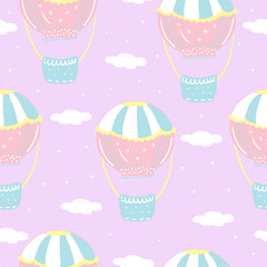 Vector seamless pattern with colorful air balloon in the sky