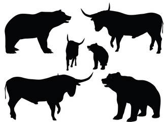 vector illustration of bear and bull silhouette